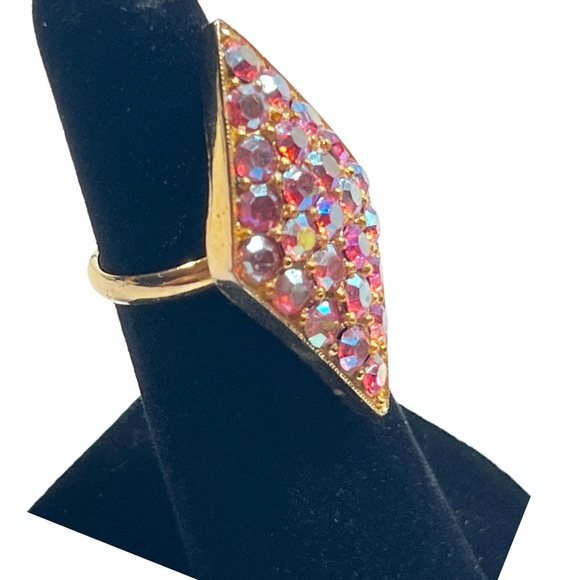 RARE VINTAGE 1950s PINK RHINESTONES Cocktail Ring JUDY LEE JEWELRY - Picture 10 of 15